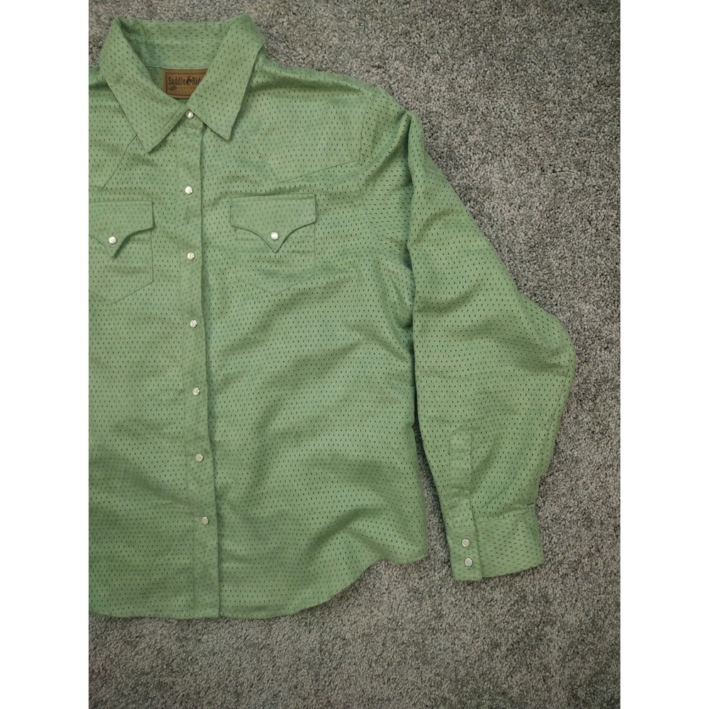 Saddle Ridge VTG 90s Look Women's Western Cowboy Green Pearl Snap Shirt - Picture 3 of 14